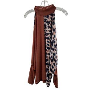 Hailey & Co Women's Cold Shoulder Animal Print Top Mock Neck Size Medium